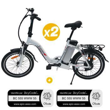Pack 2 Vélos à assistance électrique pliants Classic 20'' Blanc + Marquage BicyCode