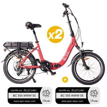 Pack 2 Vélos à assistance électrique Confort 20'' Rouge 10,4Ah + Marquage BicyCode