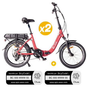 Pack 2 Vélos à assistance électrique Confort 20'' Rouge 10,4Ah + Marquage BicyCode