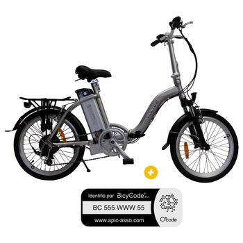 Pack Vélo à assistance électrique pliant Classic 20'' Gris + Marquage BicyCode