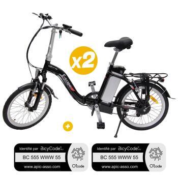 Pack 2 Vélos à assistance électrique pliants Classic 20'' Noir + Marquage BicyCode