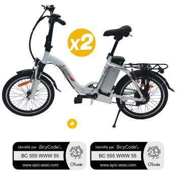 Pack 2 Vélos à assistance électrique pliants Classic 20'' Blanc + Marquage BicyCode