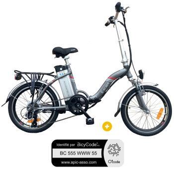 Pack  Vélo à assistance électrique pliant 20 Pouces Gris Anthracite Classic + Marquage BicyCode