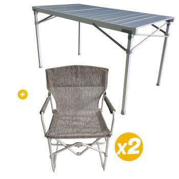 2 Fauteuils director pliant Tiny +Table Flex Alu 4 personnes