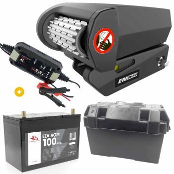 Déplace caravane EM313 + Batterie auxiliaire AGM 100Ah  + Chargeur smart Lithium 3.5A + Bac à batterie GM noir