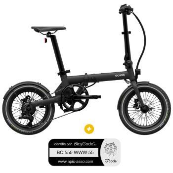 Vélo à assistance électrique pliant 16'' Morning Origins Noir Onyx Mat + Marquage Bicycode