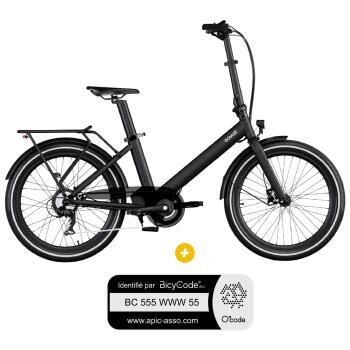 Vélo à assistance électrique pliant 24'' Evening Origins Noir Onyx + Marquage Bicycode