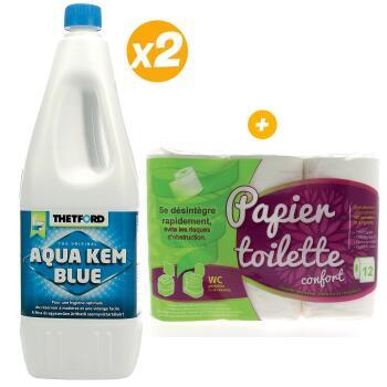 2 Aqua-Kem bleu 2 litres +  Papier toilette