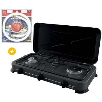 Réchaud à gaz d'extérieur 3 feux + Kit détendeur + lyre spécial BBQ