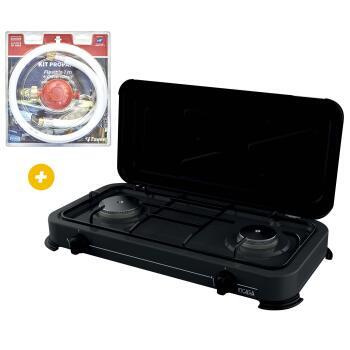 Réchaud à gaz d'extérieur 2 feux + Kit détendeur + lyre spécial BBQ