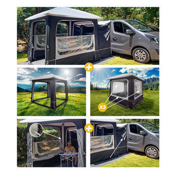 Abri gonflable Lodge Air + Tunnel de raccordement + 3 Murs pour abri Lodge Air + Barres de renfort