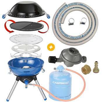 Réchaud à gaz multi-cuisson +  Kit de raccordement +  Raccord tétine +  Robinet détendeur butane 28 mb