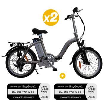 Pack 2  Vélos à assistance électrique pliants Classic 20'' Gris + Marquage BicyCode