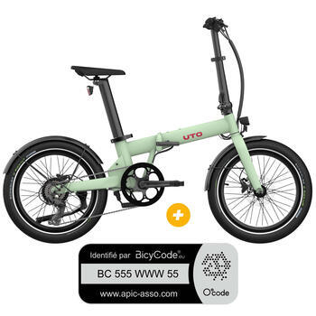 Pack Vélo à assistance électrique pliant OG20 : Coloris vert sauje + Marquage Bicycode