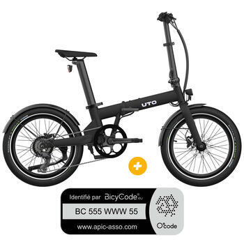 Pack Vélo à assistance électrique pliant OG20 : Coloris noir mat + Marquage Bicycode