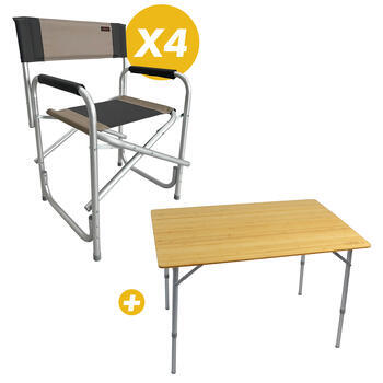 4 Fauteuils directeur Havana Coloris Beige / Gris +  Table Flex Bamboo