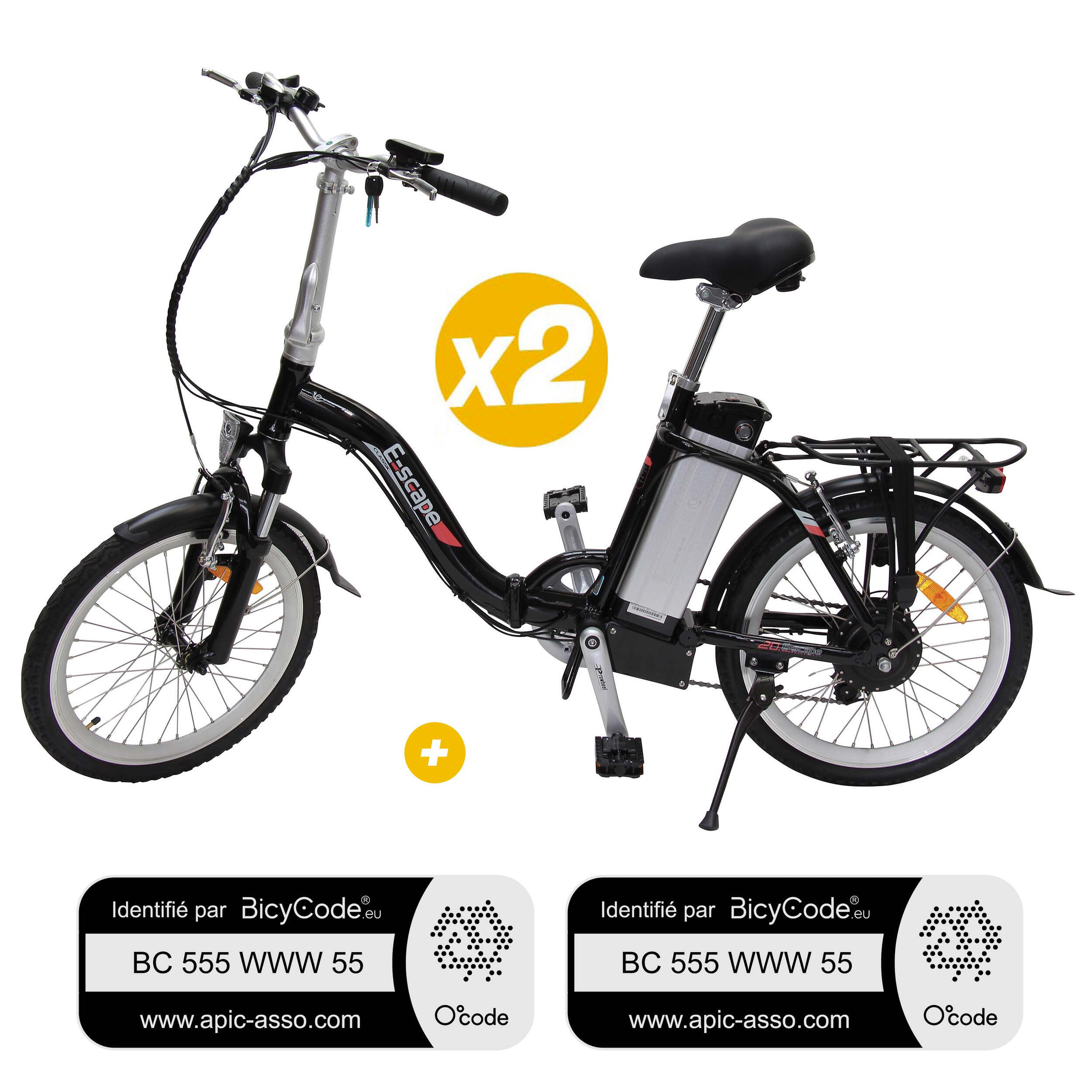 Pack 2 Vélos à assistance électrique pliants Classic 20'' Noir + Marquage BicyCode