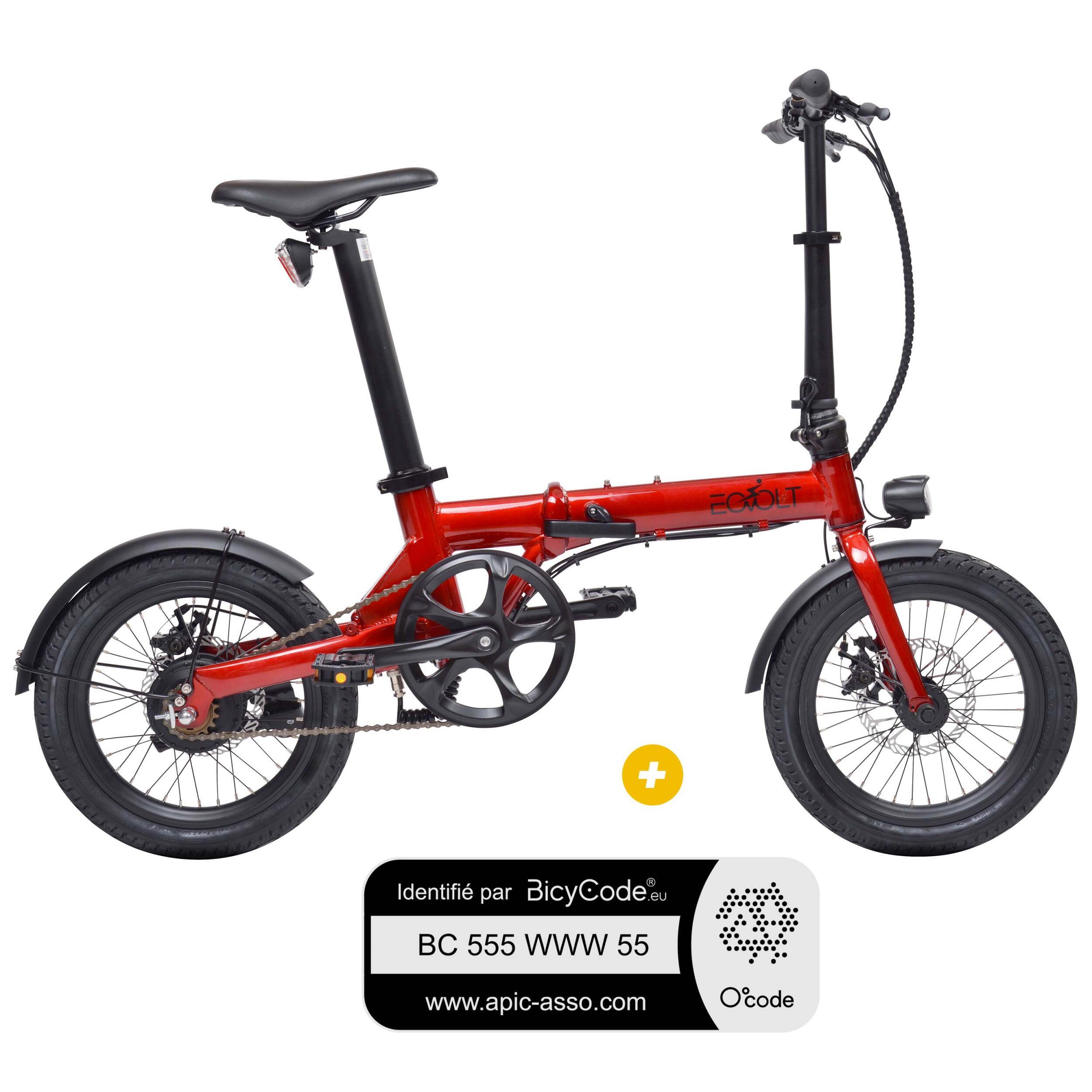 Pack Vélo à assistance électrique pliant 16'' City rouge + Marquage BicyCode