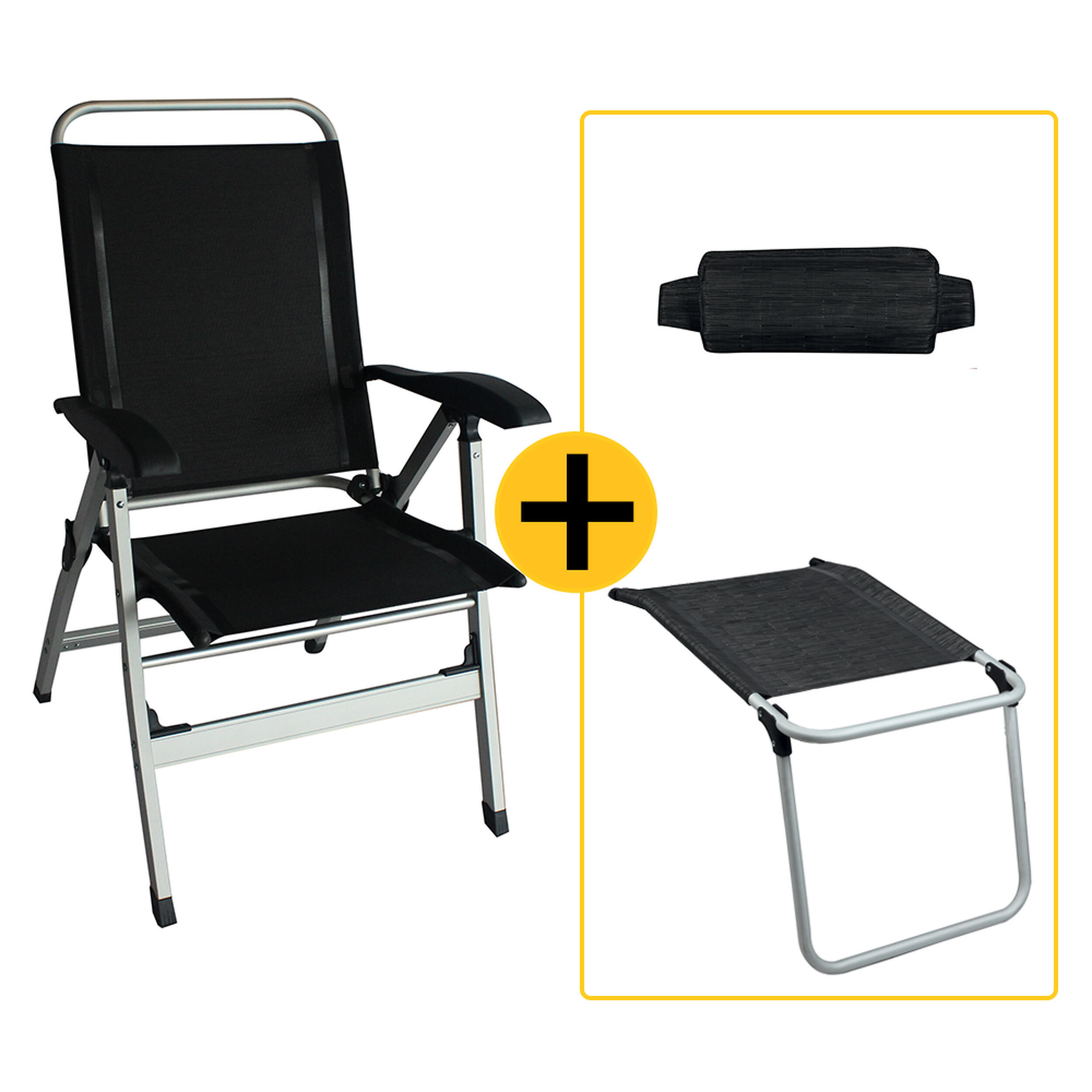Fauteuil confort noir + repose-jambes + repose tete noir