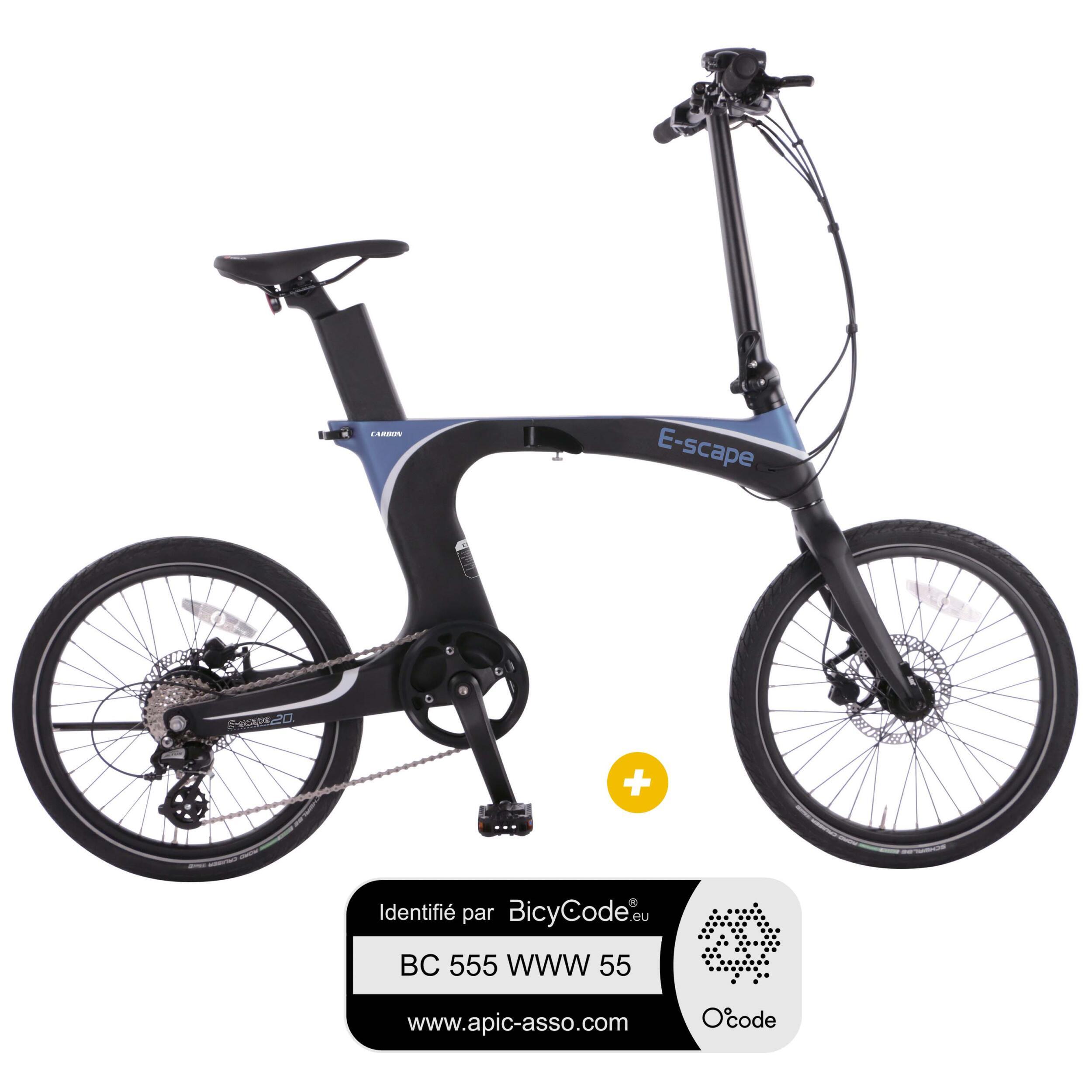Pack Vélo à assistance électrique pliant 20 Pouces Carbon + Marquage BicyCode