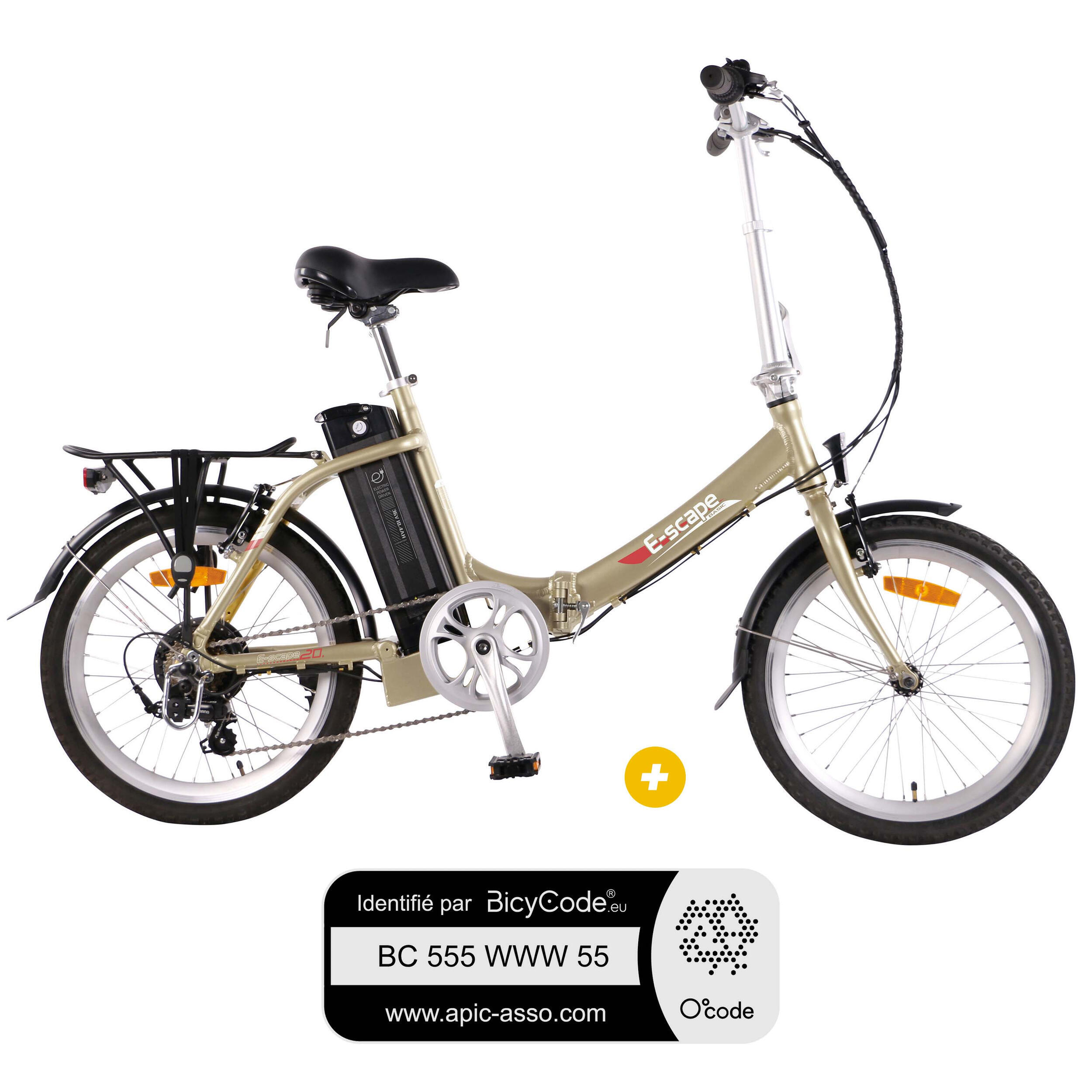 Vélo à assistance électrique pliant Basic 20'' : Pack Vélo à assistance électrique pliant Basic 20'' Or + Marquage BicyCode
