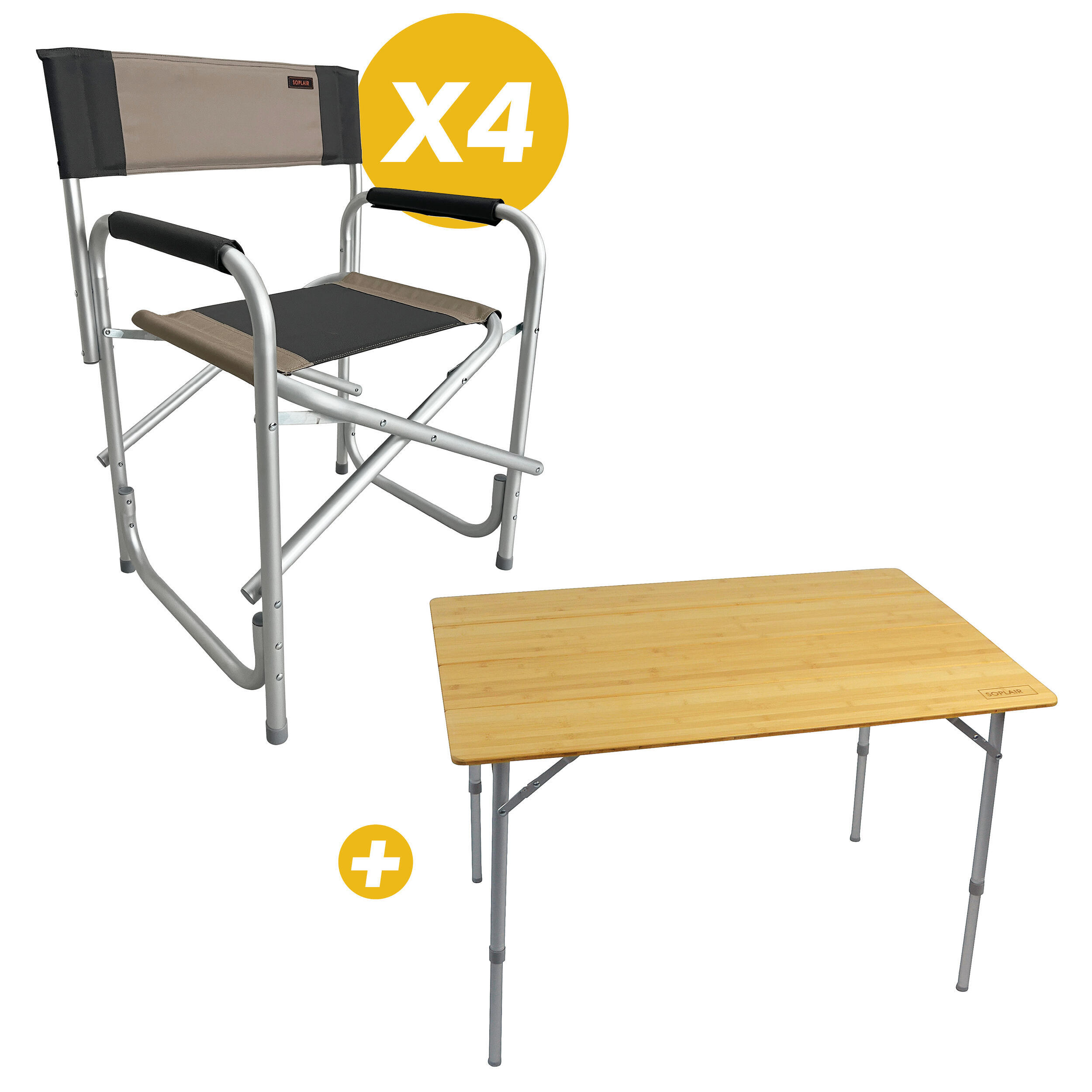 4 Fauteuils directeur Havana Coloris Beige / Gris +  Table Flex Bamboo
